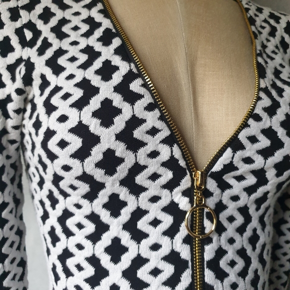 INC Wm Black & White Geometric Sweater Fit & Flare A-Line Dress w/ V-Neck Zip Sm - Picture 8 of 16
